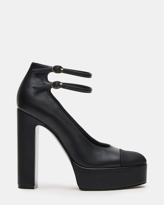 PEYTON Black Leather Block Heel Platform Women's Heel Steve Madden BLACK LEATHER