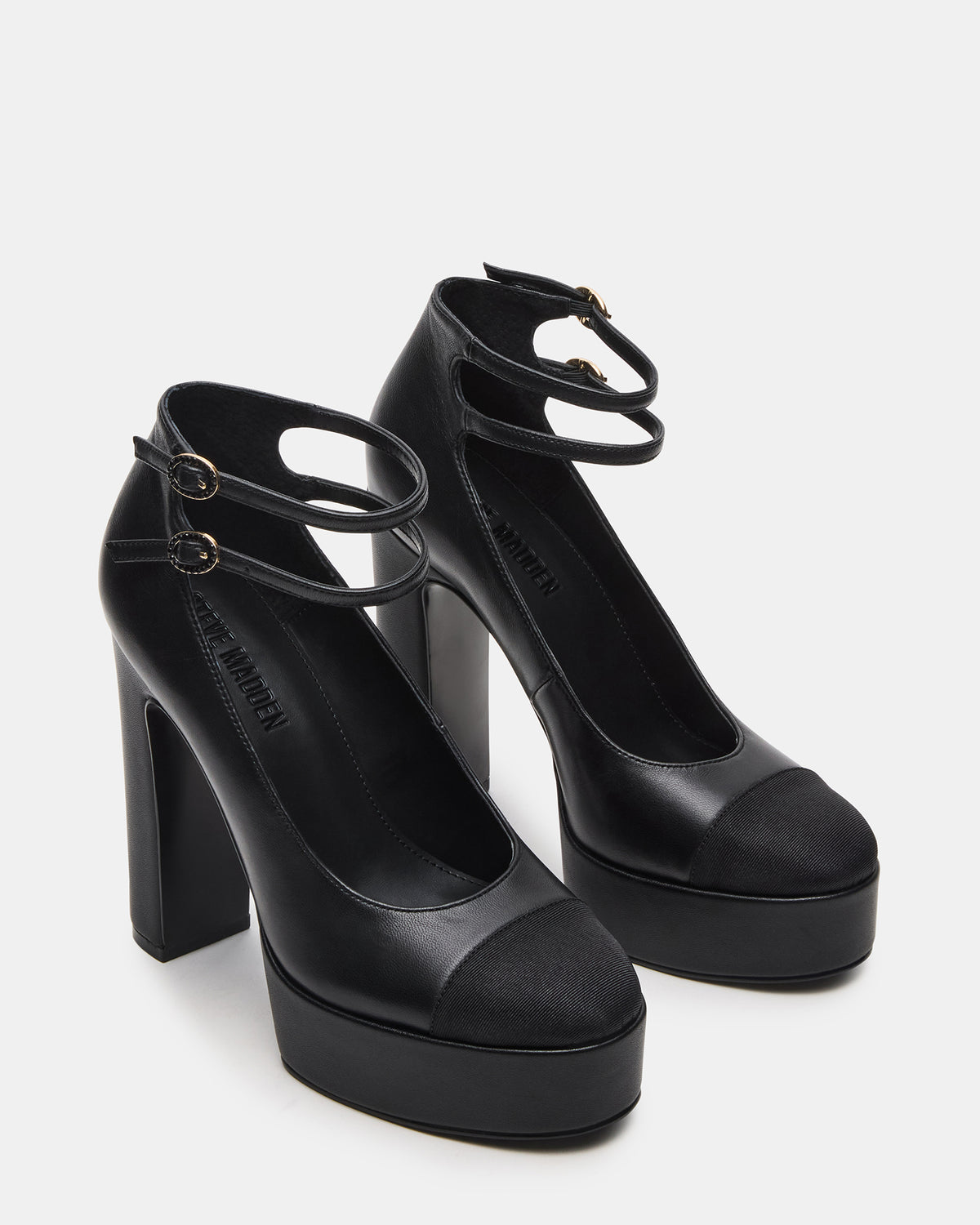 PEYTON Black Leather Block Heel Platform Women's Heel Steve Madden BLACK LEATHER