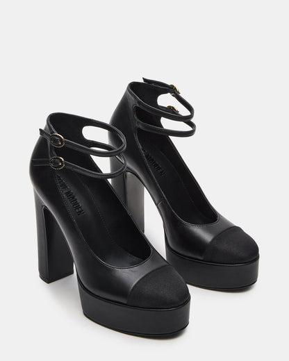 PEYTON Black Leather Block Heel Platform Women's Heel Steve Madden BLACK LEATHER