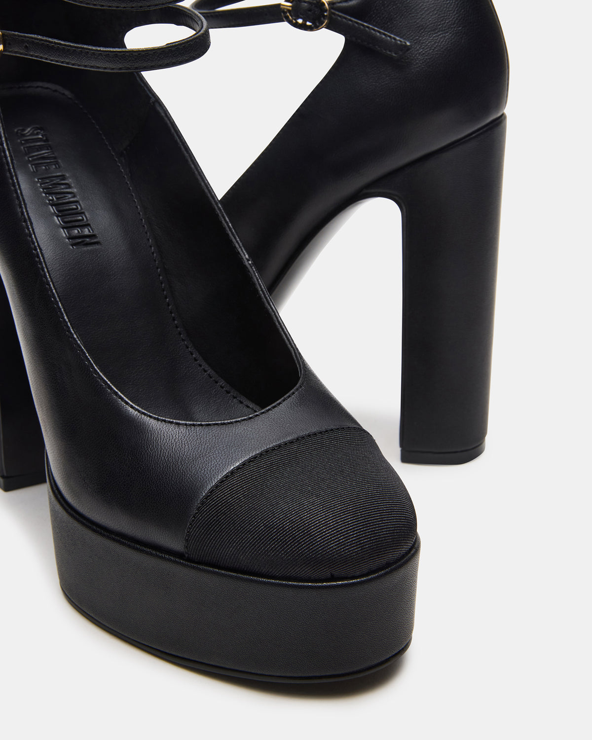 PEYTON Black Leather Block Heel Platform Women's Heel Steve Madden BLACK LEATHER