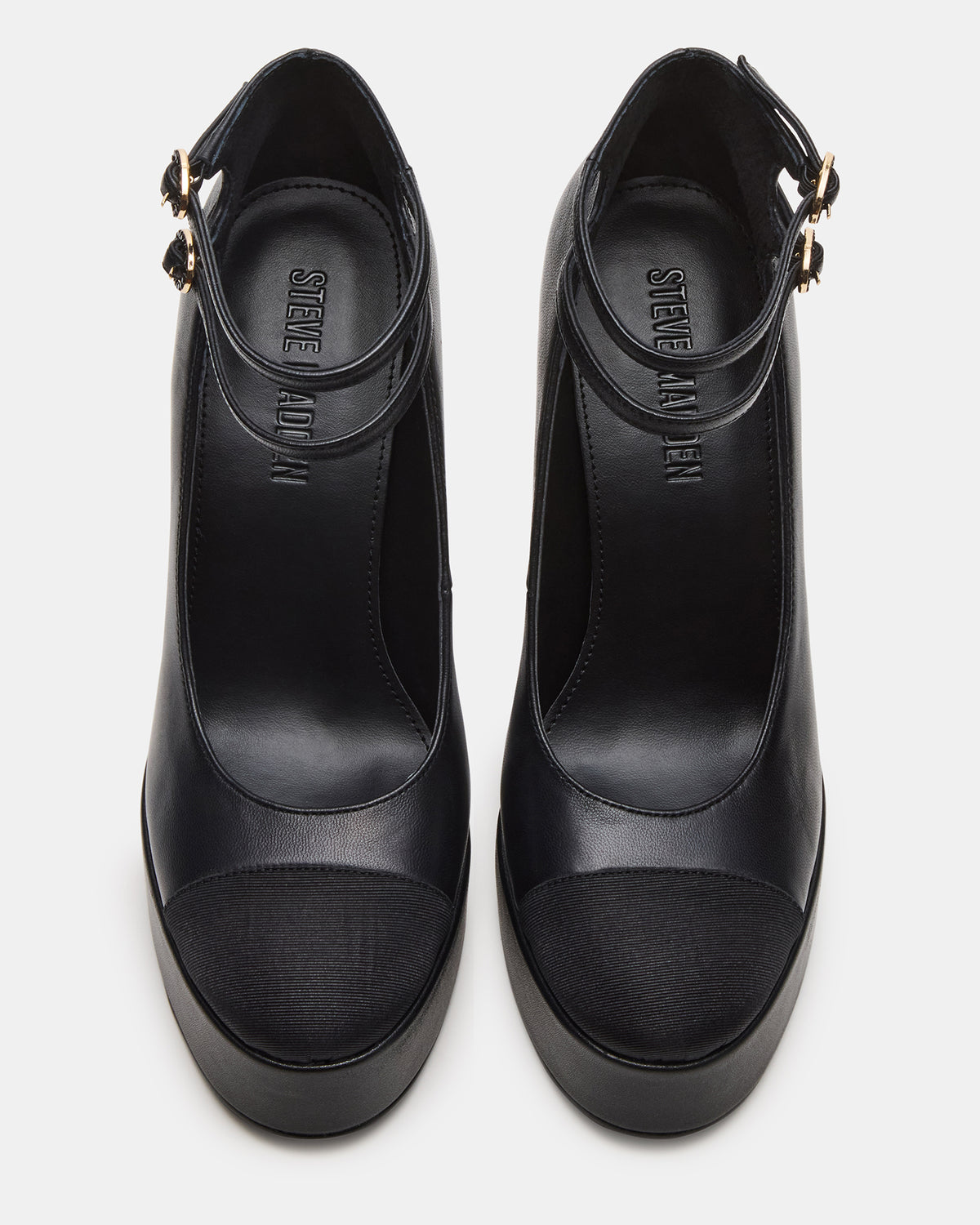 PEYTON Black Leather Block Heel Platform Women's Heel Steve Madden BLACK LEATHER