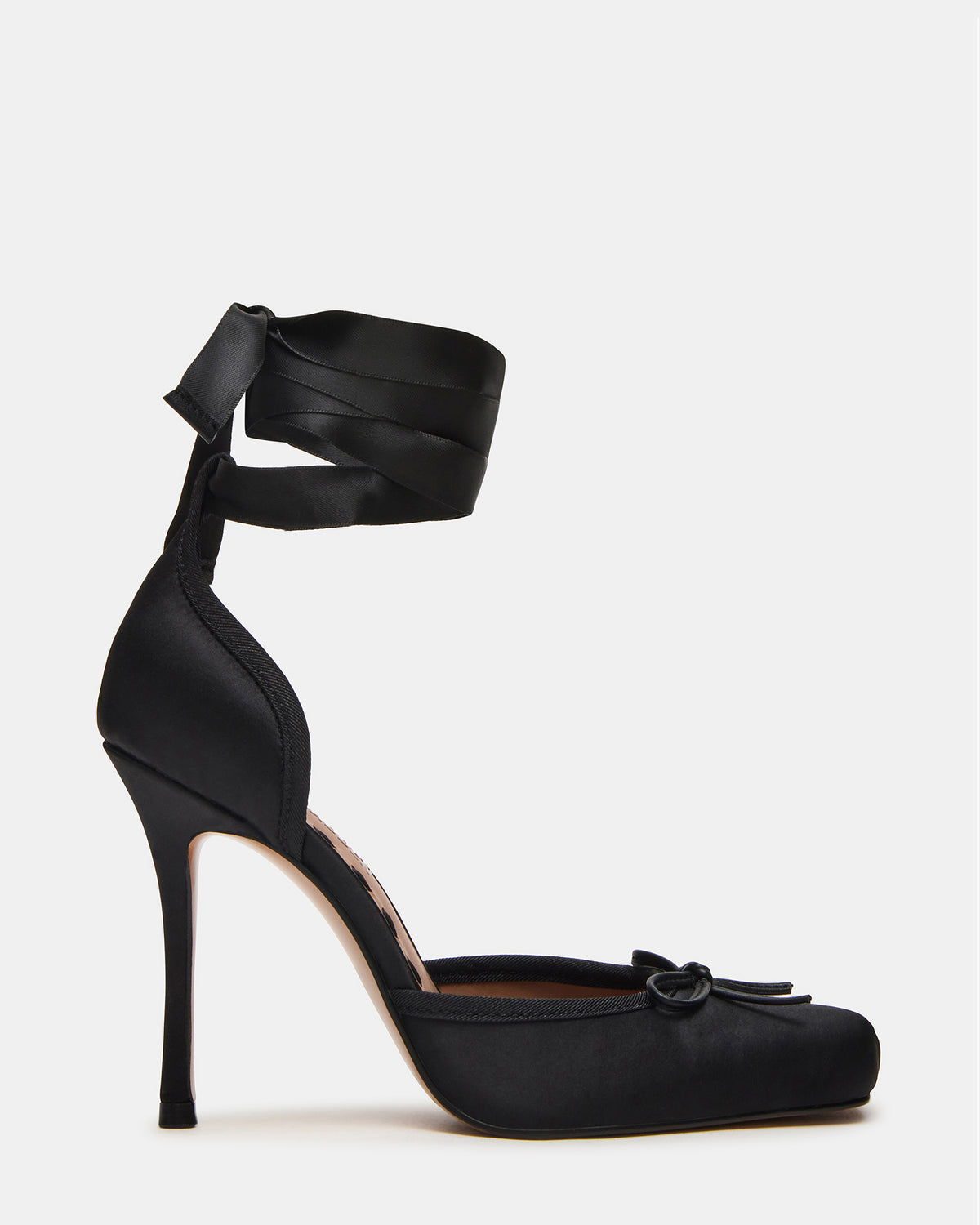 LARINA Black Satin Square-Toe Stiletto Pump Lace-Up Women's Heel Steve Madden BLACK SATIN