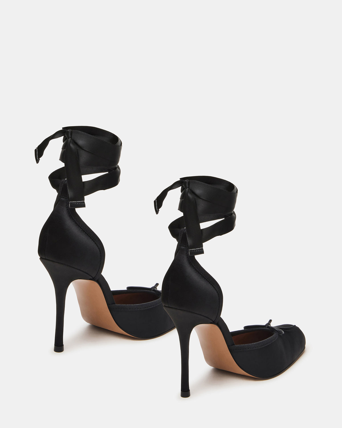 LARINA Black Satin Square-Toe Stiletto Pump Lace-Up Women's Heel Steve Madden BLACK SATIN