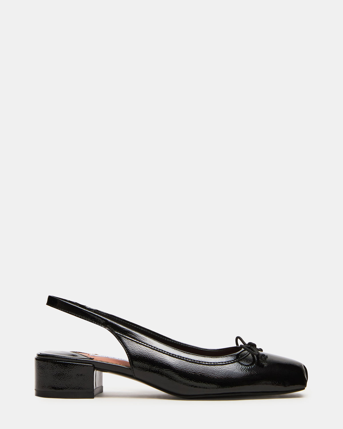 LOVED Black Crinkle Patent Square-Toe Slingback Ballet Women's Heel Steve Madden BLACK CRINKLE PATENT