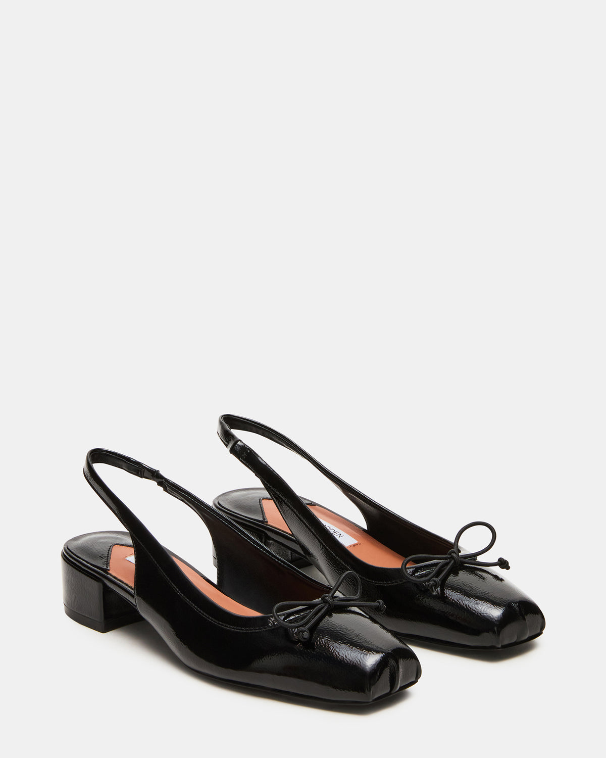 LOVED Black Crinkle Patent Square-Toe Slingback Ballet Women's Heel Steve Madden BLACK CRINKLE PATENT