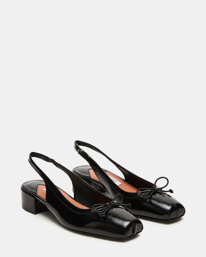 LOVED Black Crinkle Patent Square-Toe Slingback Ballet Women's Heel Steve Madden BLACK CRINKLE PATENT