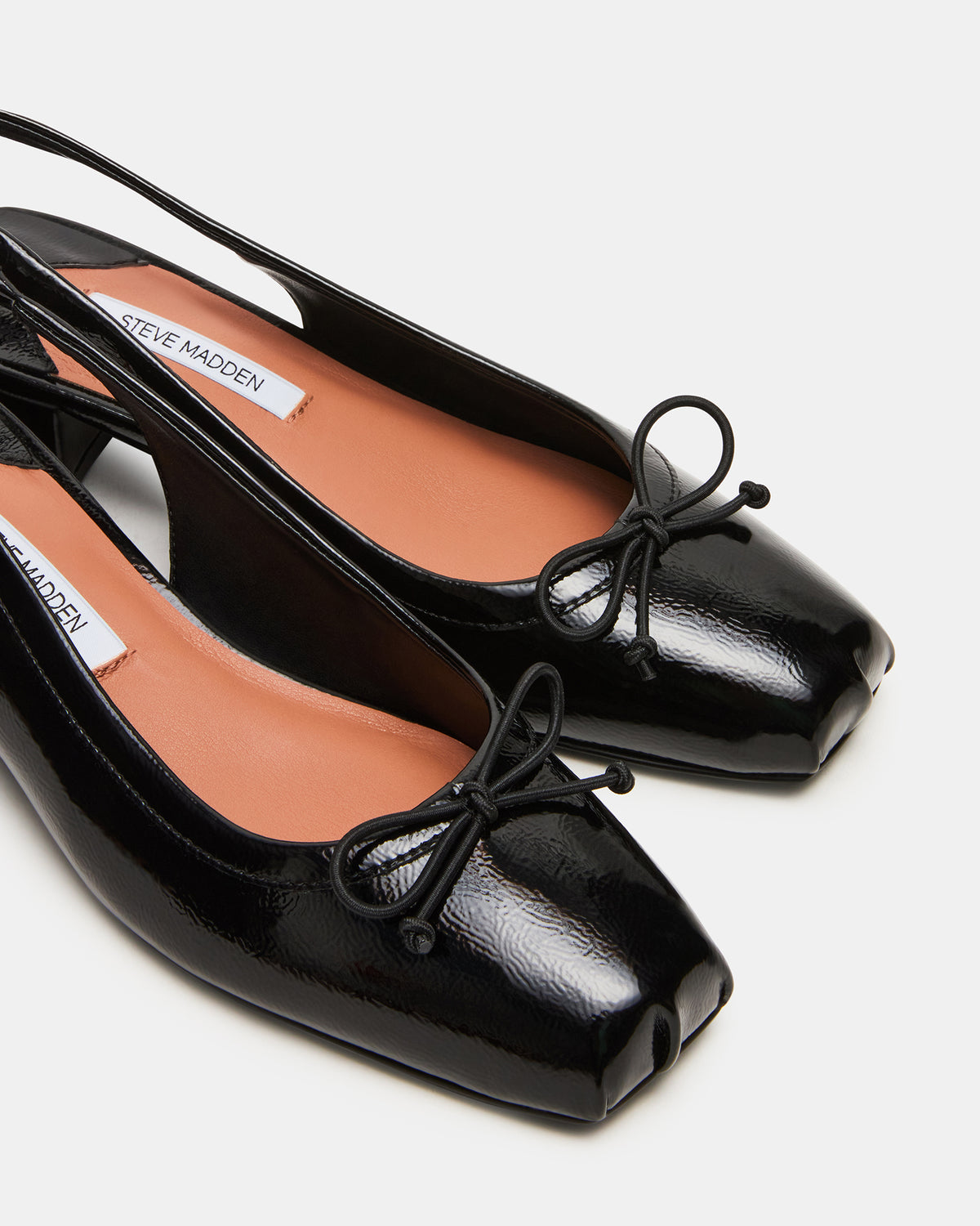 LOVED Black Crinkle Patent Square-Toe Slingback Ballet Women's Heel Steve Madden BLACK CRINKLE PATENT