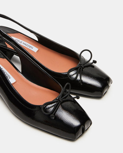 LOVED Black Crinkle Patent Square-Toe Slingback Ballet Women's Heel Steve Madden BLACK CRINKLE PATENT