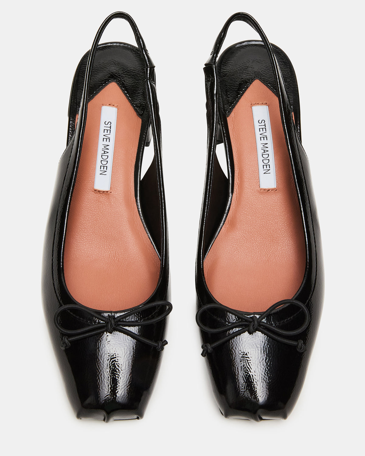 LOVED Black Crinkle Patent Square-Toe Slingback Ballet Women's Heel Steve Madden BLACK CRINKLE PATENT