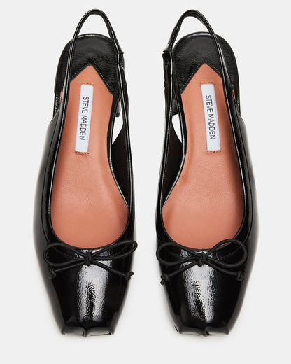 LOVED Black Crinkle Patent Square-Toe Slingback Ballet Women's Heel Steve Madden BLACK CRINKLE PATENT