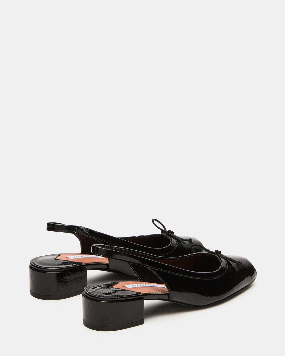 LOVED Black Crinkle Patent Square-Toe Slingback Ballet Women's Heel Steve Madden BLACK CRINKLE PATENT