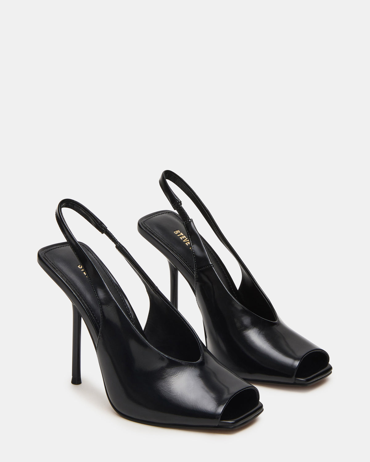 LUCIAN Black Leather Square-Toe Peep-Toe Slingback Women's Heel Steve Madden BLACK LEATHER