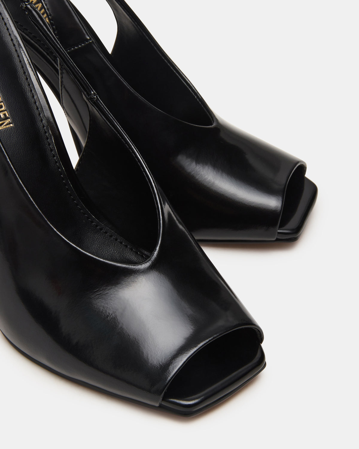 LUCIAN Black Leather Square-Toe Peep-Toe Slingback Women's Heel Steve Madden BLACK LEATHER