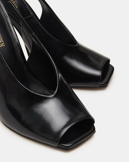 LUCIAN Black Leather Square-Toe Peep-Toe Slingback Women's Heel Steve Madden BLACK LEATHER