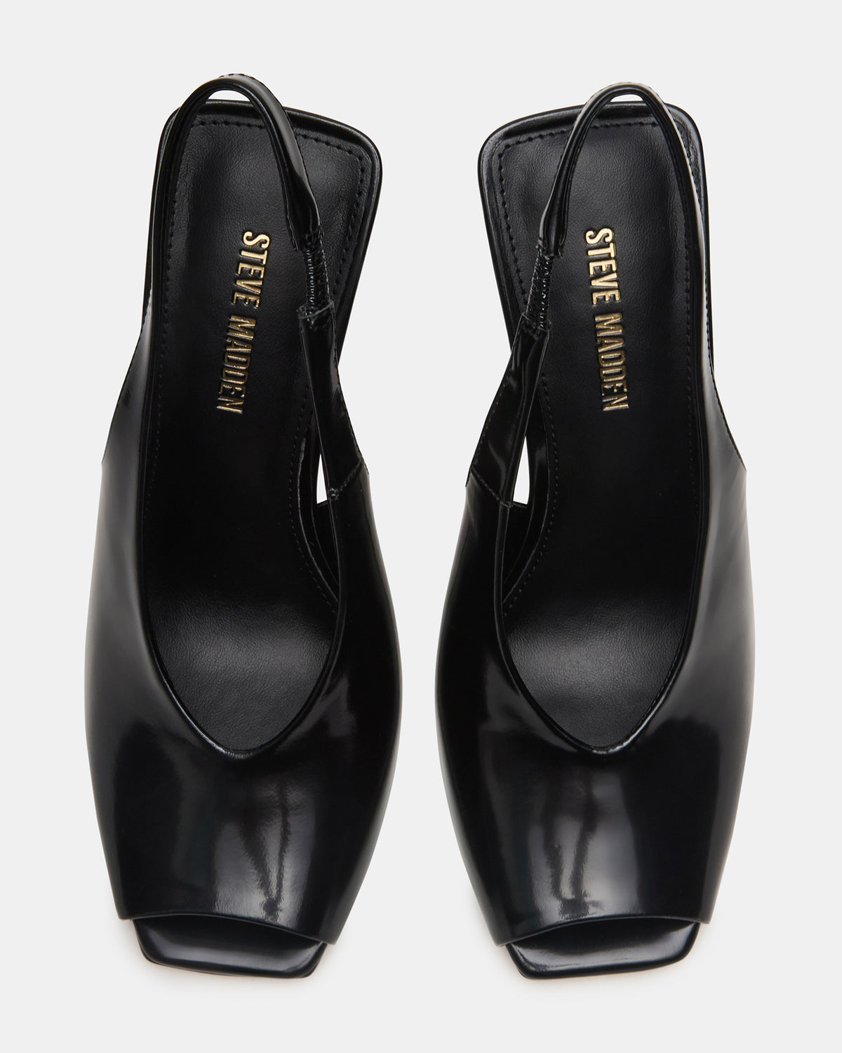 LUCIAN Black Leather Square-Toe Peep-Toe Slingback Women's Heel Steve Madden BLACK LEATHER