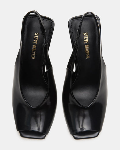 LUCIAN Black Leather Square-Toe Peep-Toe Slingback Women's Heel Steve Madden BLACK LEATHER
