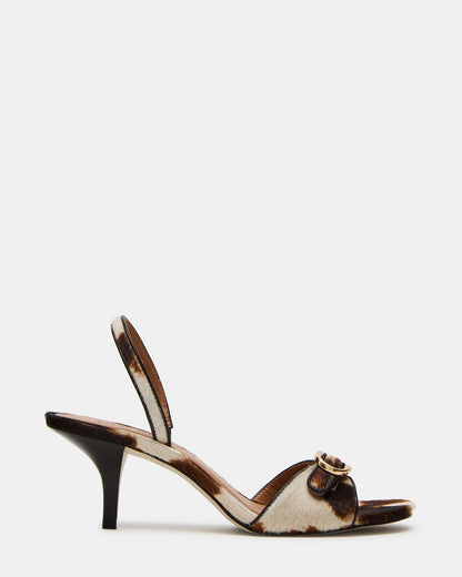 HENRIETTA Brown Cow Print Slingback Square-Toe Women's Heel Steve Madden BLACK WHITE