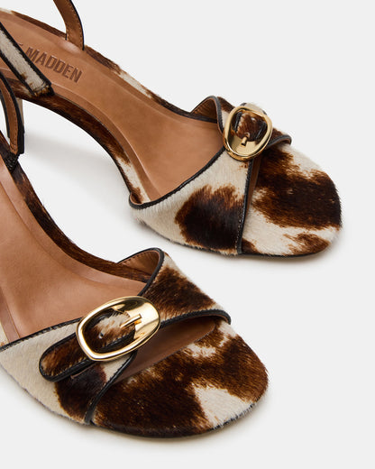 HENRIETTA Brown Cow Print Slingback Square-Toe Women's Heel Steve Madden BLACK WHITE