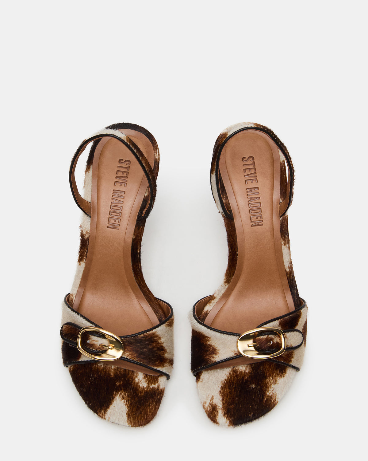 HENRIETTA Brown Cow Print Slingback Square-Toe Women's Heel Steve Madden BLACK WHITE