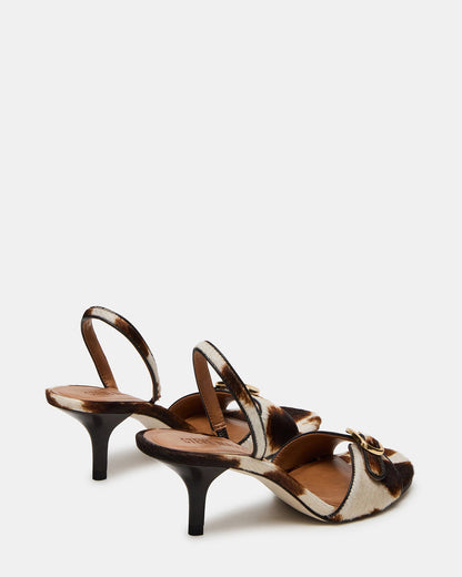 HENRIETTA Brown Cow Print Slingback Square-Toe Women's Heel Steve Madden BLACK WHITE