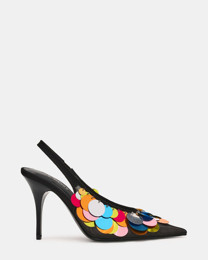 AVID Black Sequin Mesh Slingback Pointed Toe Pump Women's Heel Steve Madden BLACK MESH