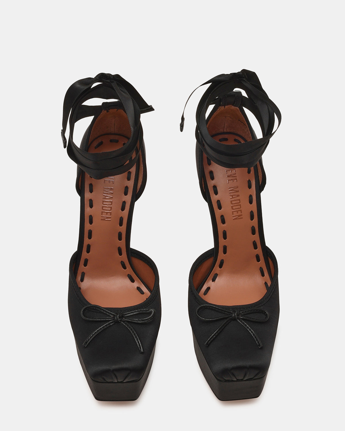 LISTEN Black Satin Stiletto Pump Lace-Up Women's Heel Steve Madden BLACK SATIN