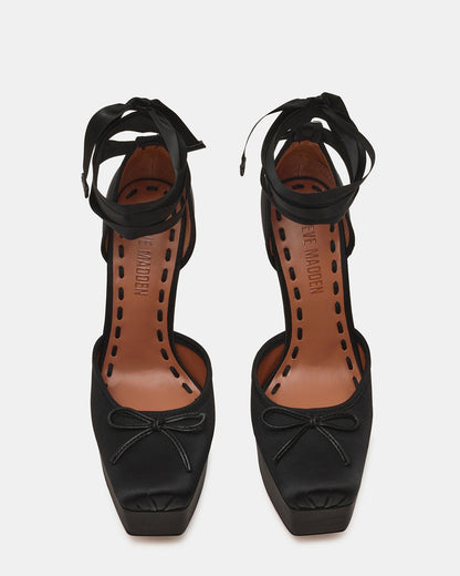LISTEN Black Satin Stiletto Pump Lace-Up Women's Heel Steve Madden BLACK SATIN