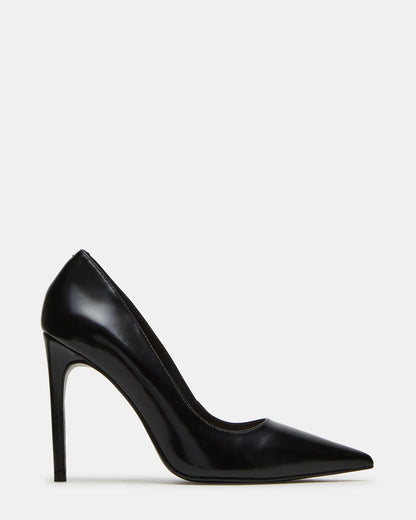 NOIR Black Leather Pointed-Toe Stiletto Pump Women's Heels Steve Madden BLACK LEATHER