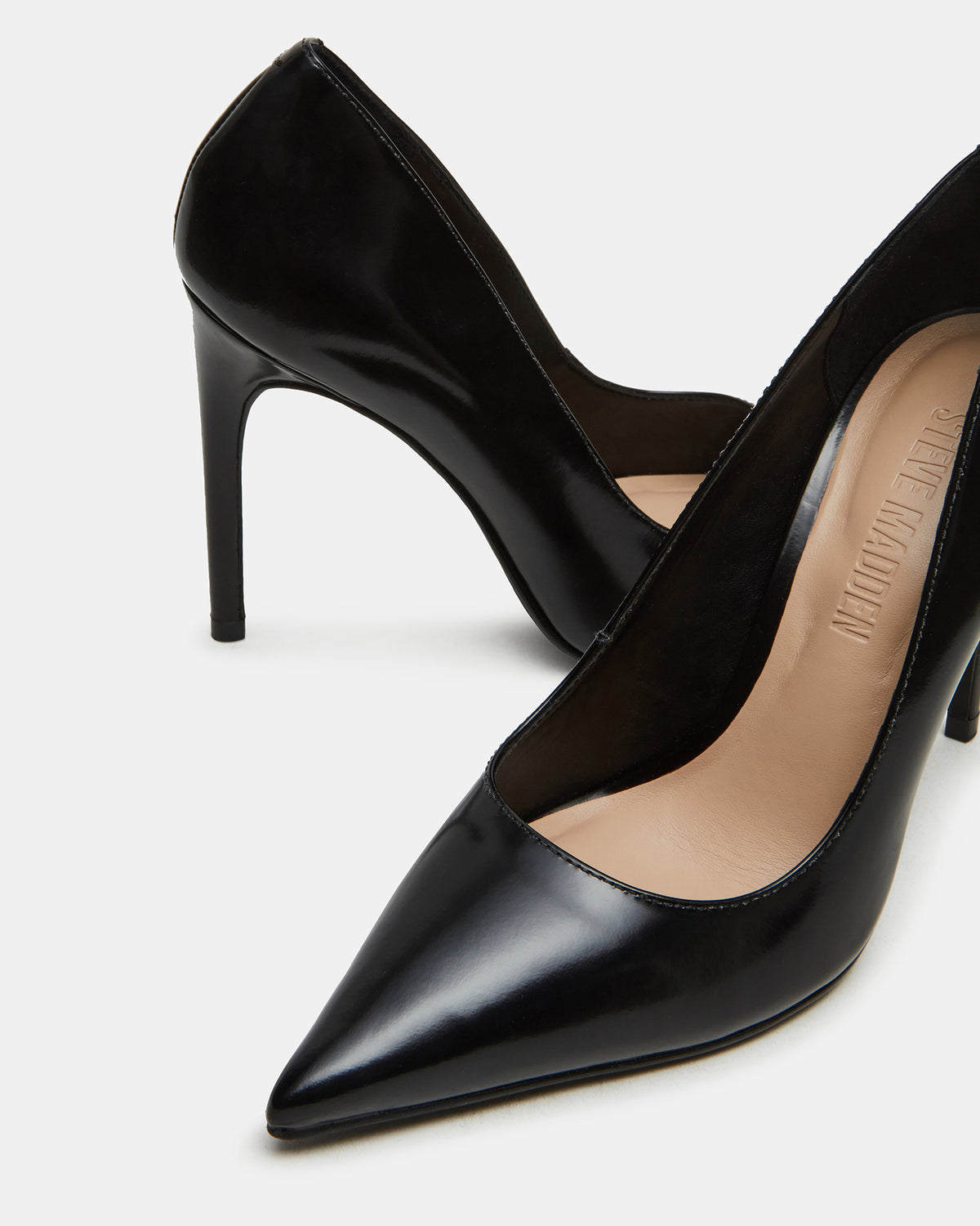 NOIR Black Leather Pointed-Toe Stiletto Pump Women's Heels Steve Madden BLACK LEATHER