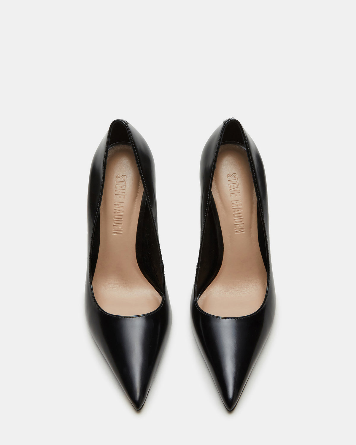 NOIR Black Leather Pointed-Toe Stiletto Pump Women's Heels Steve Madden BLACK LEATHER