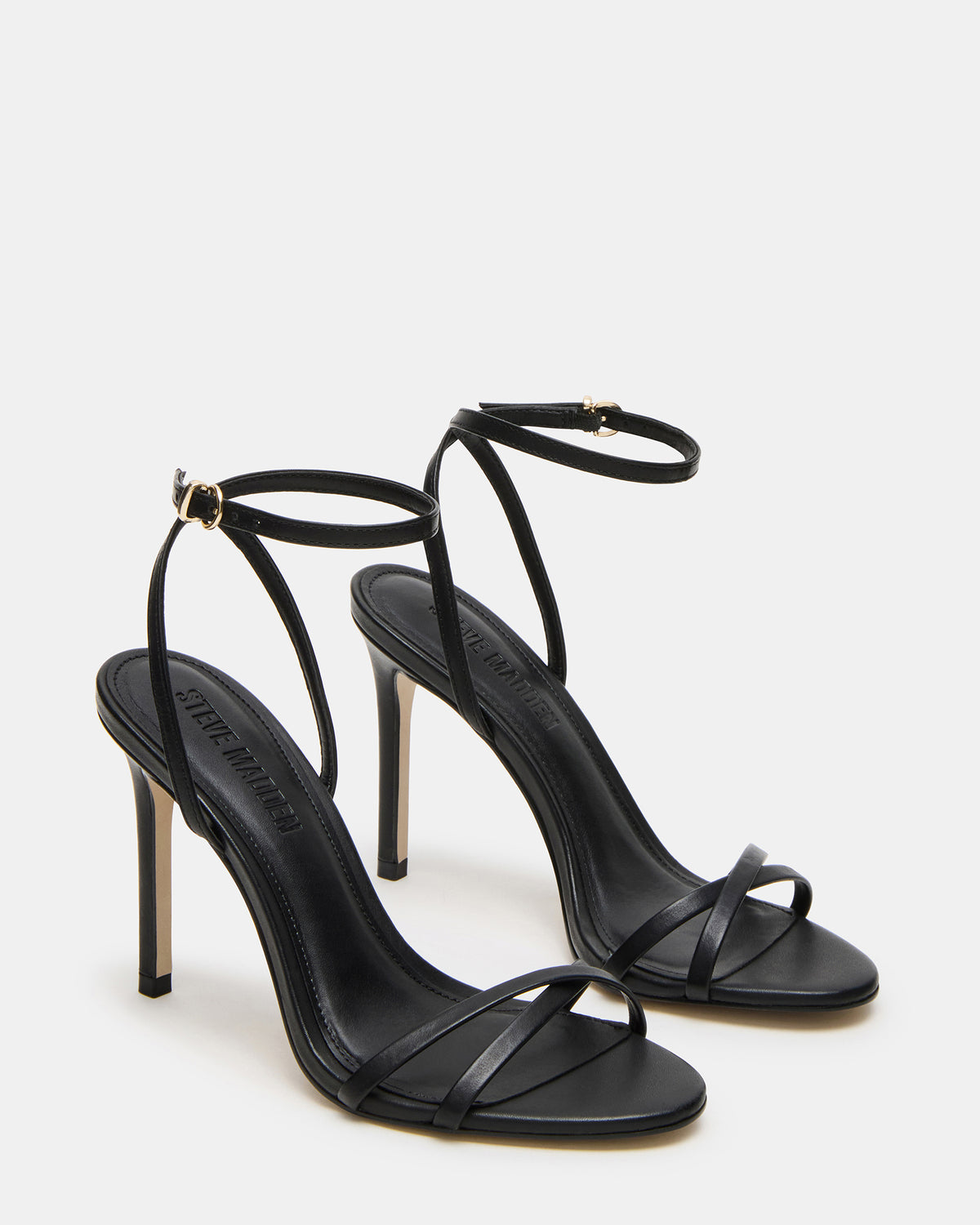 JYPSEY Black Leather Strappy Stiletto Women's Heel Steve Madden BLACK LEATHER