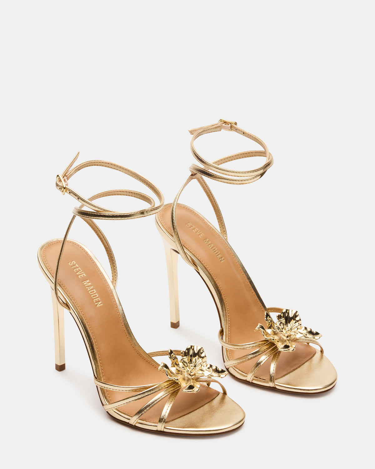 SWIRL Gold Strappy Stiletto Flower Women's Heel Steve Madden GOLD