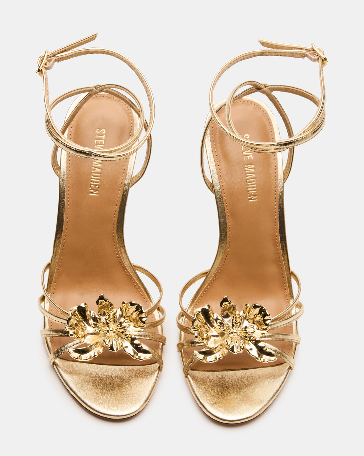 SWIRL Gold Strappy Stiletto Flower Women's Heel Steve Madden GOLD