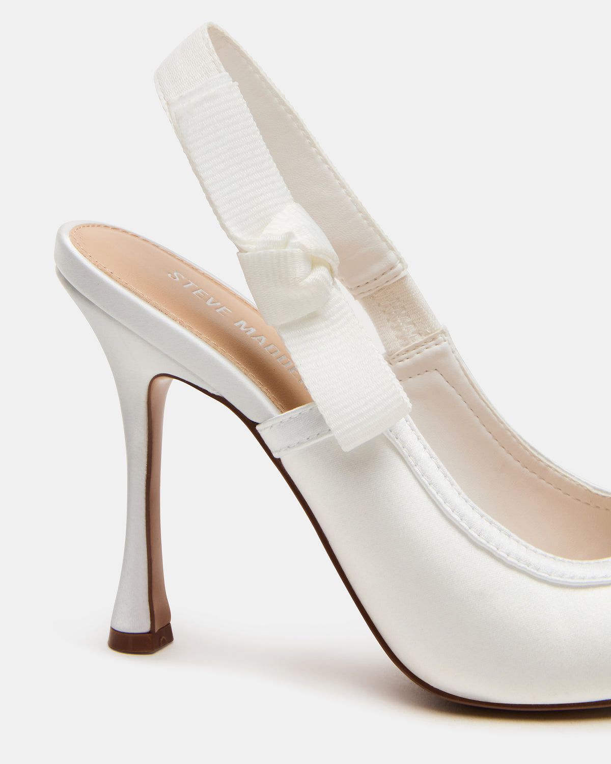 BRI White Satin Slingback Pump Women's Heel Steve Madden WHITE SATIN