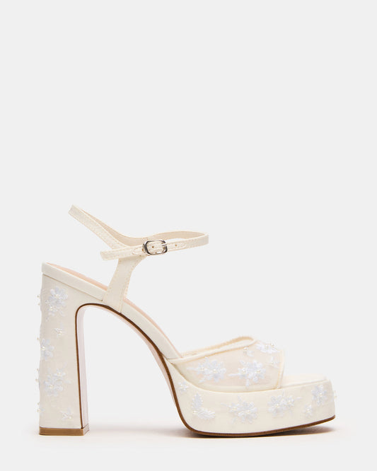 LIANDRA Embellished White Mesh Platform Square-Toe Strappy Women's Heel Steve Madden WHITE MESH