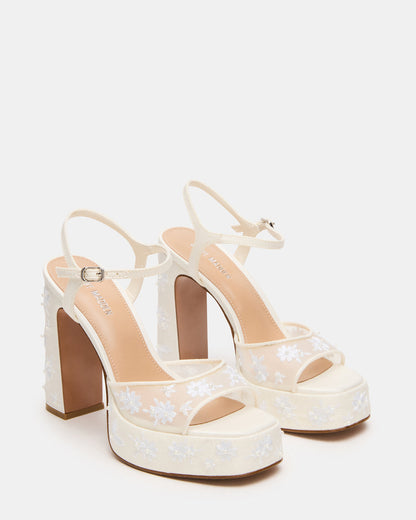LIANDRA Embellished White Mesh Platform Square-Toe Strappy Women's Heel Steve Madden WHITE MESH