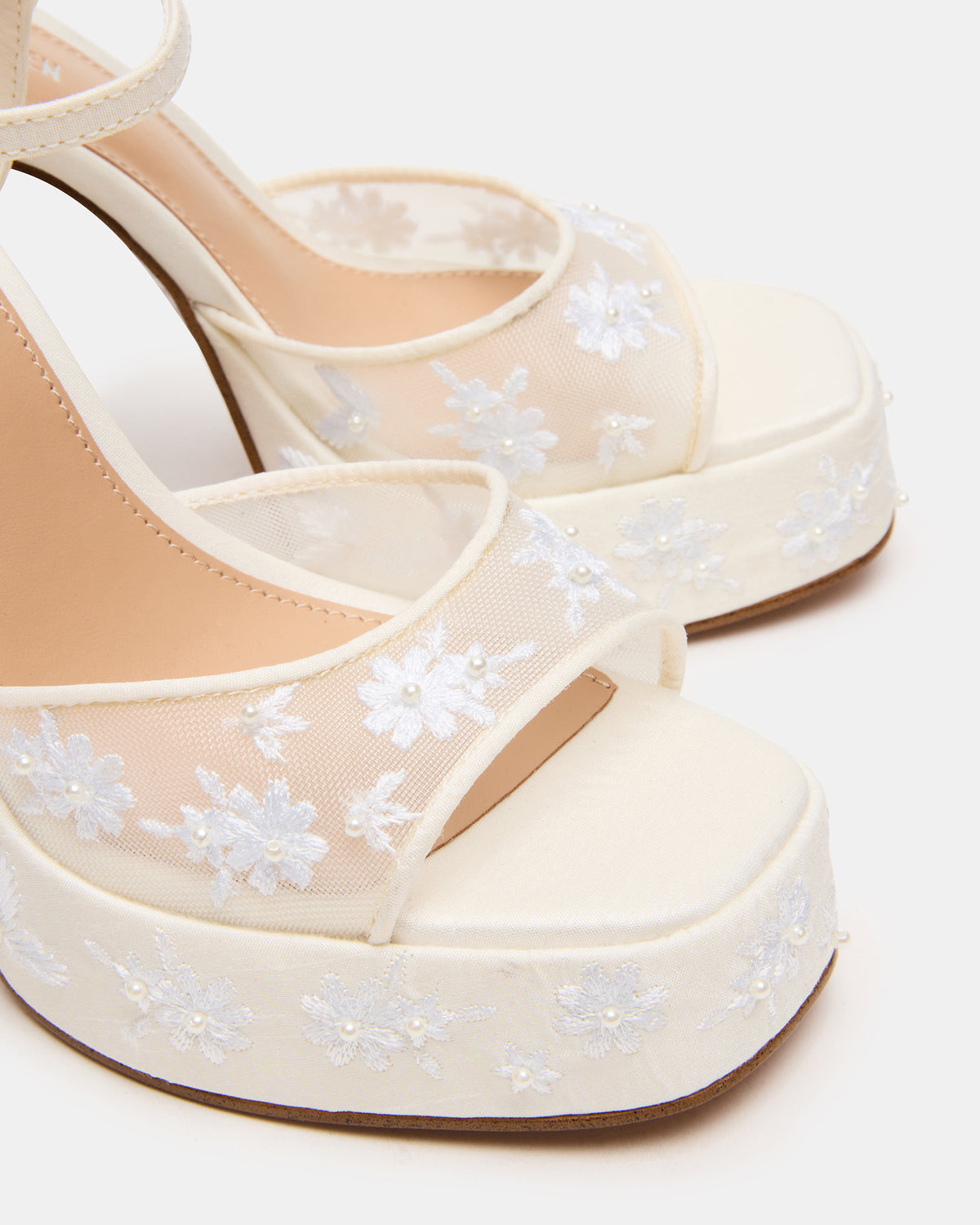LIANDRA Embellished White Mesh Platform Square-Toe Strappy Women's Heel Steve Madden WHITE MESH
