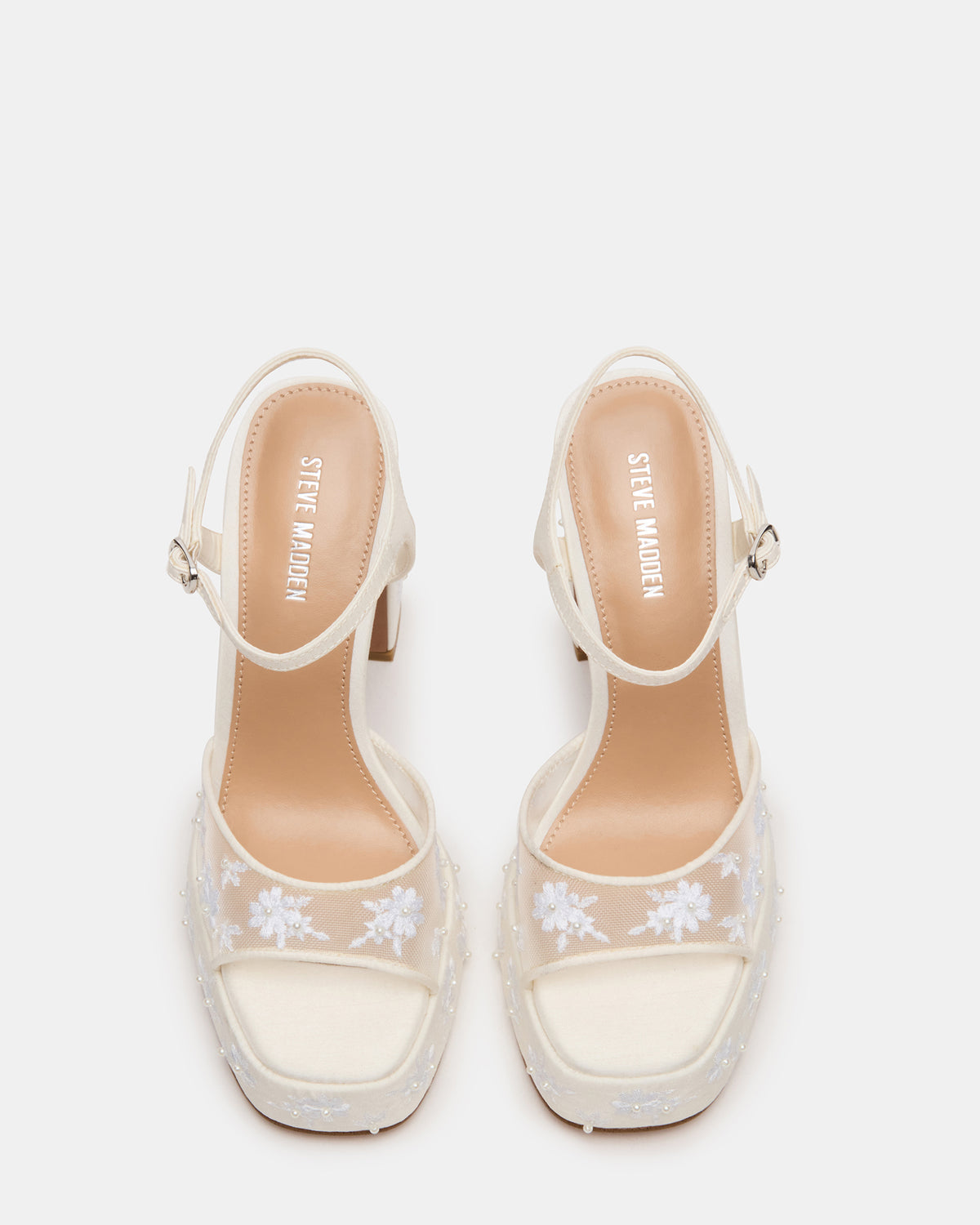 LIANDRA Embellished White Mesh Platform Square-Toe Strappy Women's Heel Steve Madden WHITE MESH
