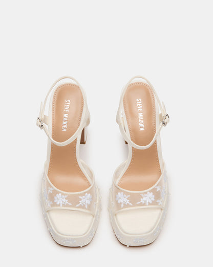 LIANDRA Embellished White Mesh Platform Square-Toe Strappy Women's Heel Steve Madden WHITE MESH