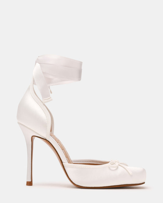 LARINA Ivory Satin Square-Toe Stiletto Pump Lace-Up Women's Heel Steve Madden IVORY SATIN