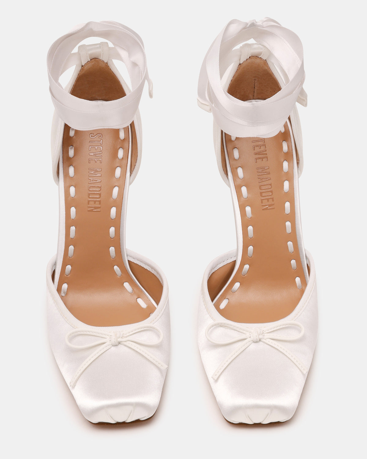 LARINA Ivory Satin Square-Toe Stiletto Pump Lace-Up Women's Heel Steve Madden IVORY SATIN