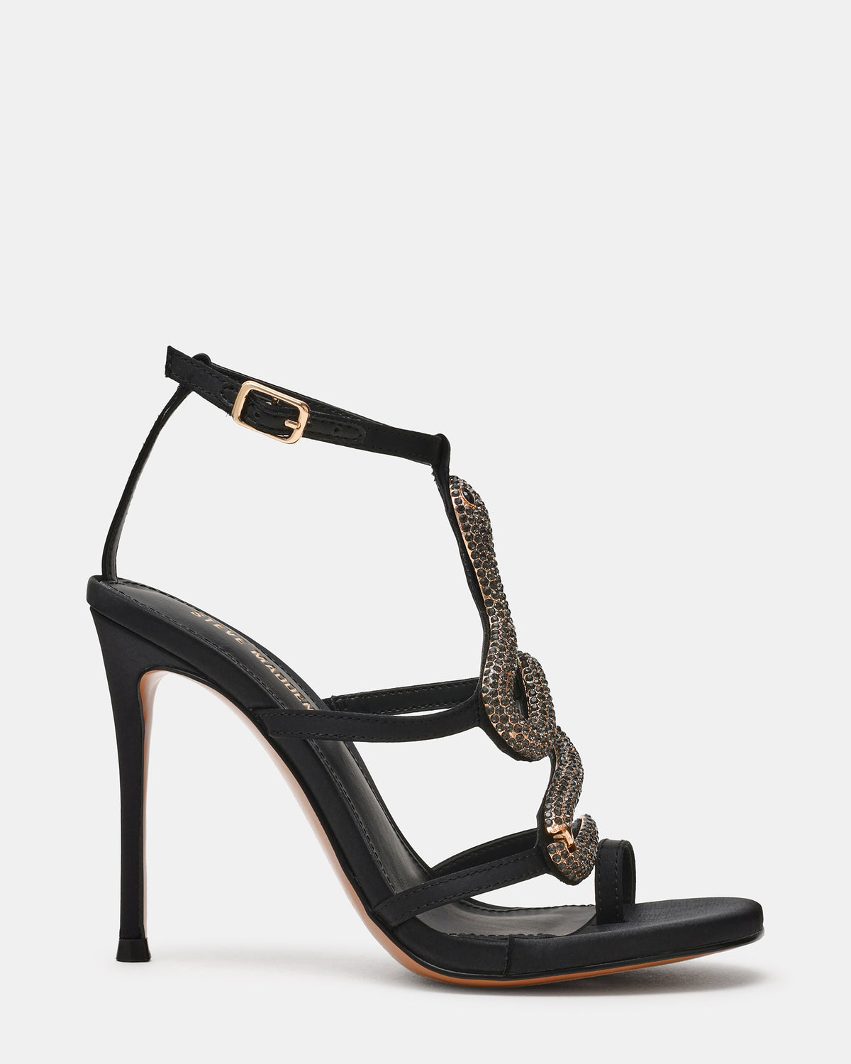 PYTHON Black Rhinestone Snake Stiletto Strappy Women's Heel Steve Madden BLACK