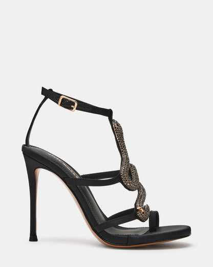 PYTHON Black Rhinestone Snake Stiletto Strappy Women's Heel Steve Madden BLACK