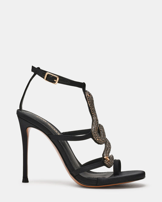 PYTHON Black Rhinestone Snake Stiletto Strappy Women's Heel Steve Madden BLACK