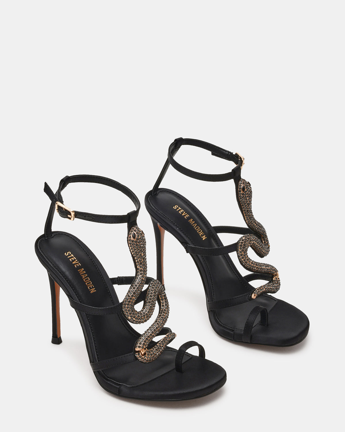 PYTHON Black Rhinestone Snake Stiletto Strappy Women's Heel Steve Madden BLACK
