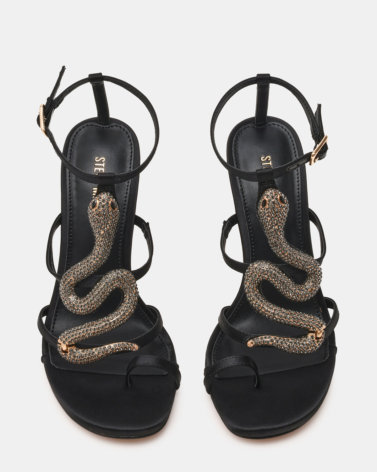 PYTHON Black Rhinestone Snake Stiletto Strappy Women's Heel Steve Madden BLACK