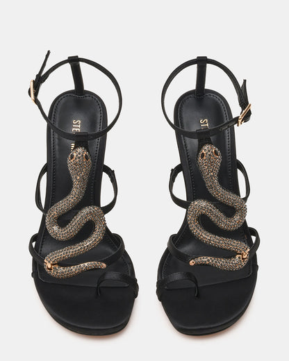 PYTHON Black Rhinestone Snake Stiletto Strappy Women's Heel Steve Madden BLACK