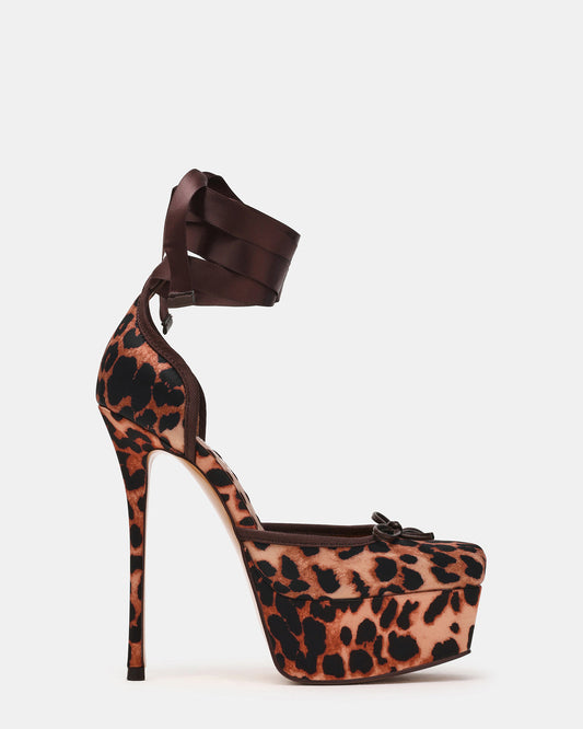 LISTEN Leopard Satin Stiletto Pump Lace-Up Women's Heel Steve Madden LEOPARD SATIN