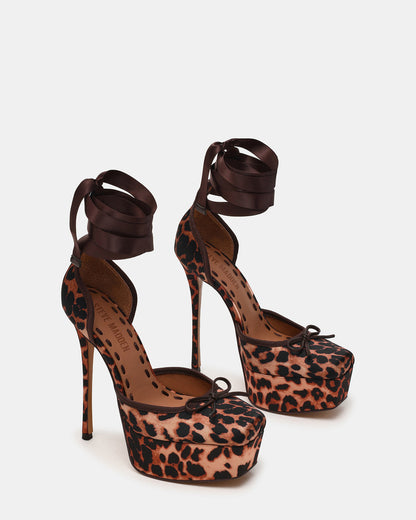 LISTEN Leopard Satin Stiletto Pump Lace-Up Women's Heel Steve Madden LEOPARD SATIN