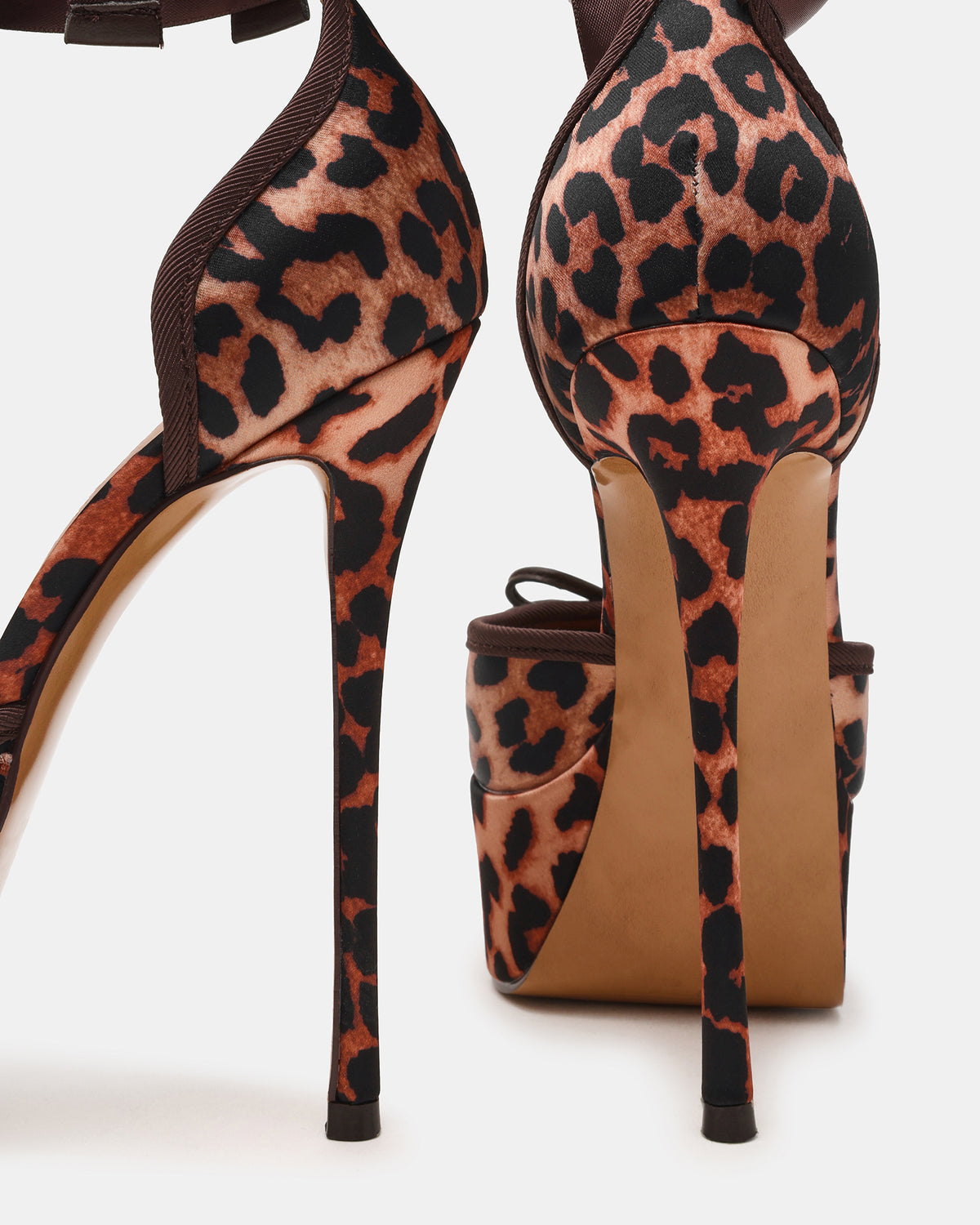 LISTEN Leopard Satin Stiletto Pump Lace-Up Women's Heel Steve Madden LEOPARD SATIN